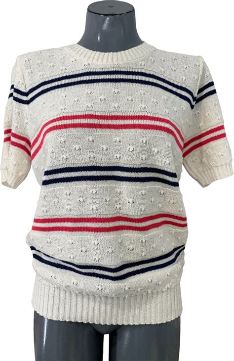 S Alfred Dunner Short Sleeve Striped Sweater Pink And Blue Stripes