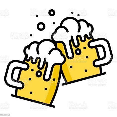 Toasting Beer Glasses Linear Icon Two Foamy Beer Glasses Symbol Vector