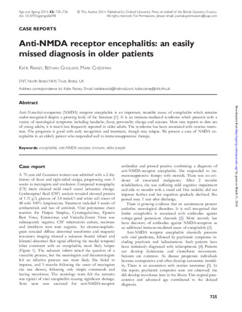 (PDF) Anti-NMDA receptor encephalitis: an easily missed diagnosis in ...