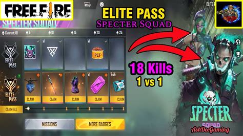 ELITE PASS SPECTER SQUAD 18 Kills 1vs1 Garena Free Fire AshDeeGaming