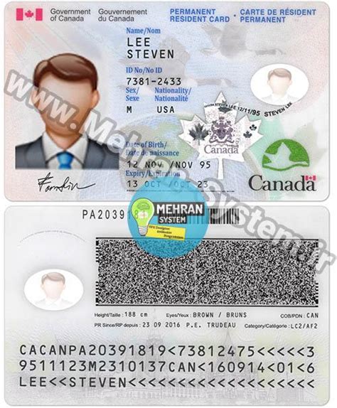 Canada Id Card Template Editable Mehran System