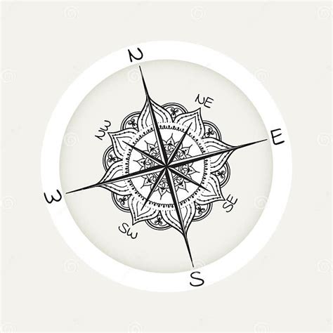 Graphic Wind Rose Compass Drawn With Floral Elements Stock Vector Illustration Of South