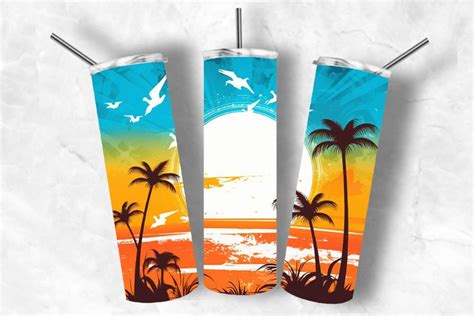 Sunset Beach 20oz Skinny Retro Tumbler Sublimation Design