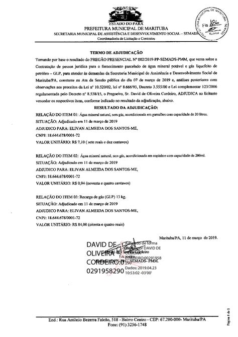 TERMO DE ADJUDICAÇÃO 8 Prefeitura Municipal de Marituba PA