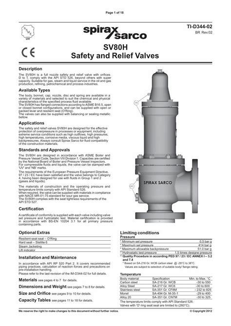 Pdf Uv Sv H Safety And Relief Valves Spirax Sarco Dokumen Tips