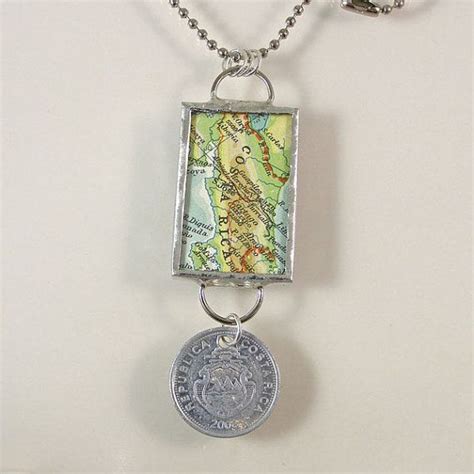 Costa Rica Map And Coin Pendant Necklace By XOHandworks 25 Jewelry