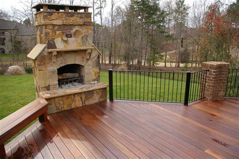 Batu Deck And Fireplace Rustic Deck Charlotte By Deckscapes Inc