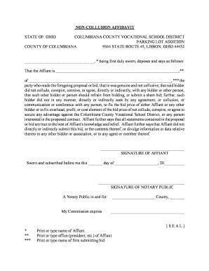 Fillable Online Non Collusion Affidavit State Of Ohio Fax Email Print