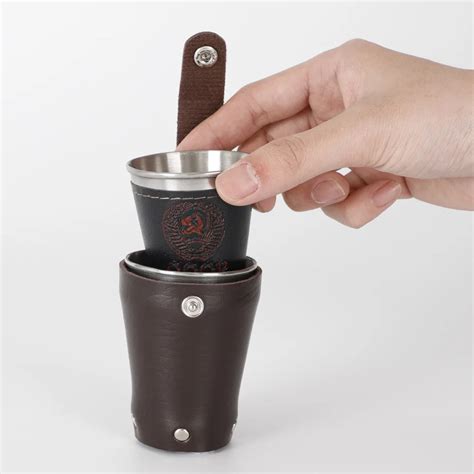 Hot Selling Gift Set 4 Pcs PU Wrapped 30ml Mini Stainless Steel Shot Glasses Custom Drinking