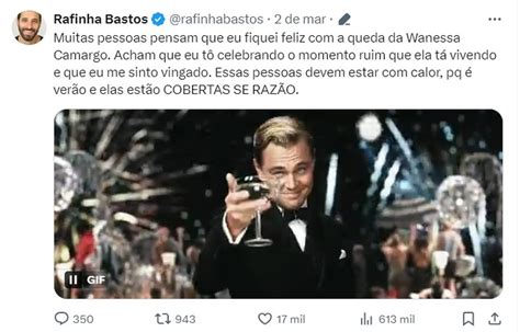 Rafinha Bastos se manifesta sobre desclassificação de Wanessa no BBB 24