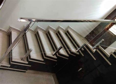 Silver Stainless Steel Glass Stairs Railing For Office At Rs 580 Sq Ft