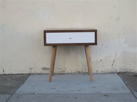 As The Saw Blade Turns Mid Century Side Table With Gloss White Drawer