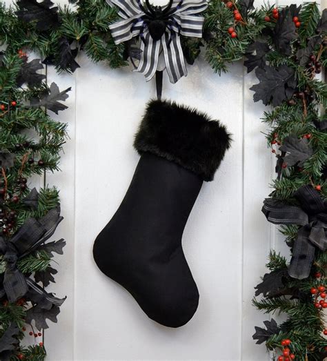 Plain All Black Christmas Stocking With Black Fur