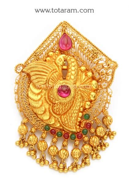 22k Gold Peacock Pendant Temple Jewellery