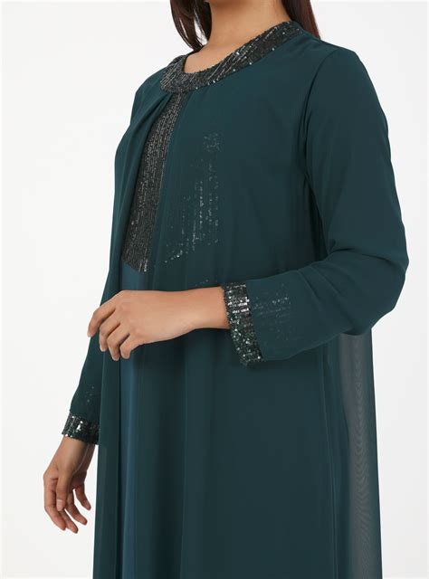 Green Unlined Crew Neck Modest Plus Size Evening Dress