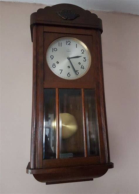 Vintage Junghans Wooden Westminster Chiming Wall Clock Bevelled Glass Antique In Leicester