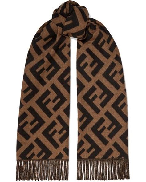 Fendi Fringed Cashmere Jacquard Scarf In Brown Lyst