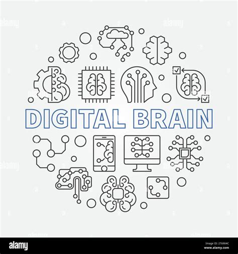 Digital Brain Concept Round Vector Illustration Ai And Machine