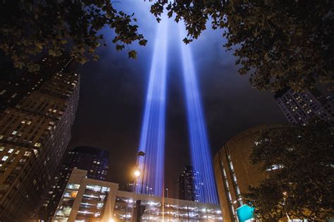 Light Beams Representing The Twin Towers In New York City Stock Photo ...