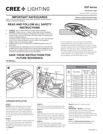 Cree Lighting XSPR Street Installation Guide Manualzz