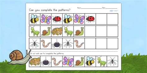 Minibeasts Cute Complete The Pattern Worksheets Minibeast