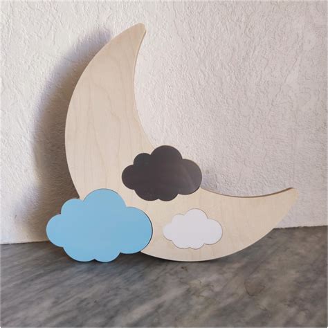 Applique Murale Lune Lampe En Bois Personnalisable Usinette Bleue