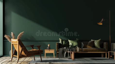 A Living Room with Green Walls and Furniture Stock Image - Image of ...