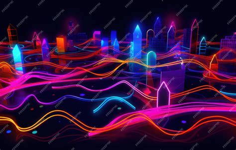 Premium AI Image | A neon cityscape with a cityscape in the background.