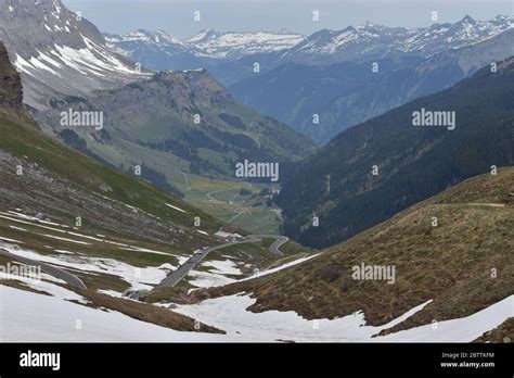 Stunning Mountain Panorama View At Klausenpass In Switzerland Stock