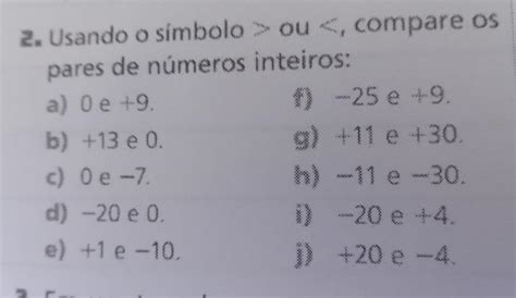 Usando O S Mbolo Ou Compare Os Pares De N Meros Inteiros Revoeduca