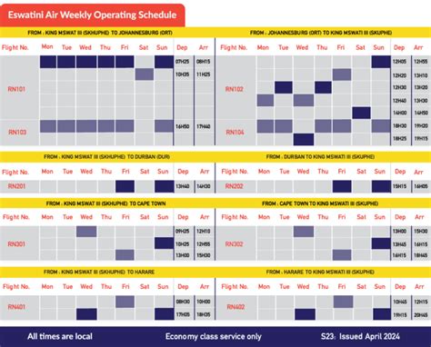 Flight Schedule Eswatini Air