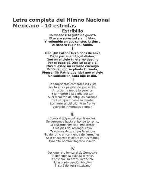 Himno Nacional Mexicano Letra Completo Original Ninos De La Cuenca