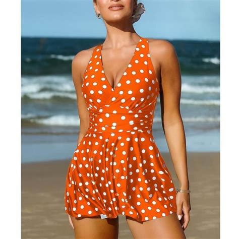 Maillot de Bain Femme Bikini 2 Pièces Orange Taille Haute Col en V Orange Cdiscount