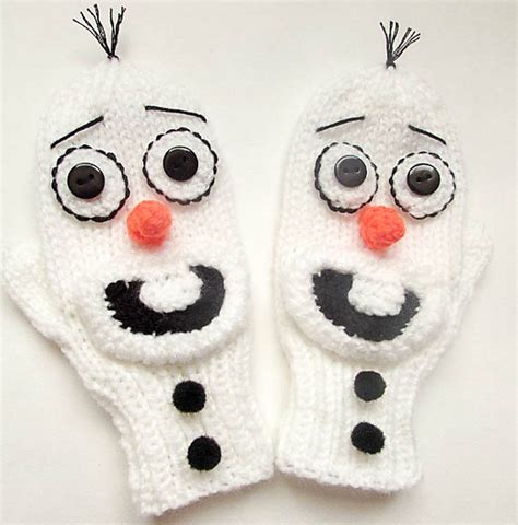 Ravelry Olaf Frozen Snowman Mittens Knit Pattern By Wistfully Woolen