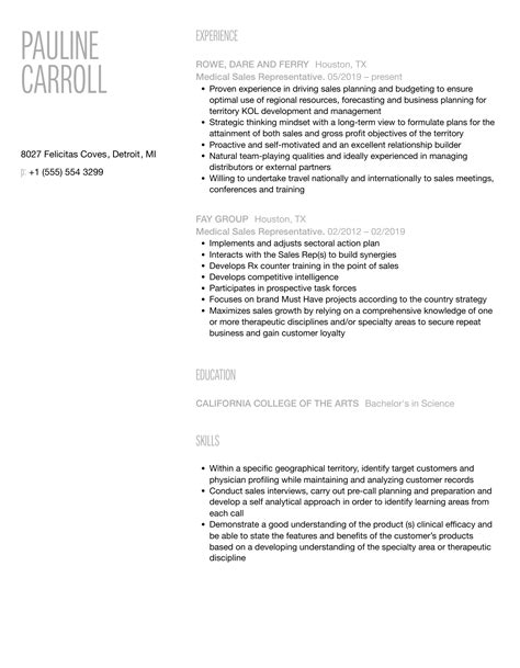 Medical Sales Representative Resume Samples Velvet Jobs