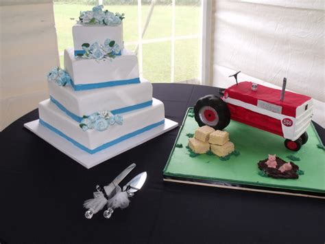 Blue And White With Tractor Grooms Cake