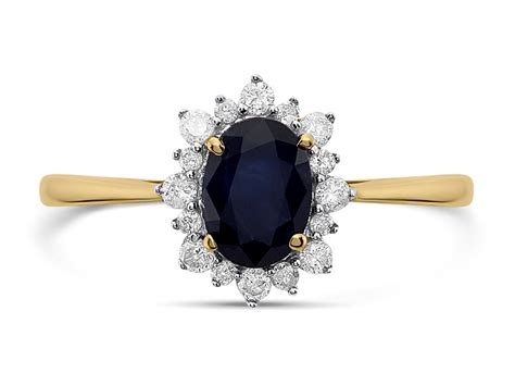 9ct Gold Oval Sapphire And Diamond Cluster Ring 20pts D6713 F