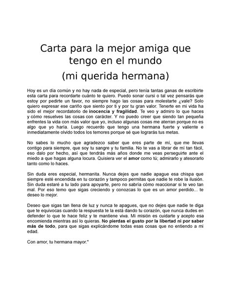 Carta Para La Mejor Amiga Que Tengo En El Mundo Carta Para La Mejor