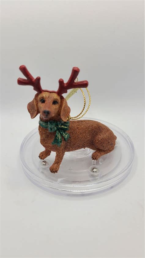 Vintage Danbury Mint Dachshund Wearing Red Antlers Etsy