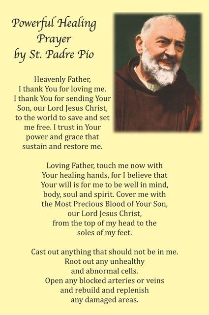 St Padre Pio Healing Prayer Card PC 862