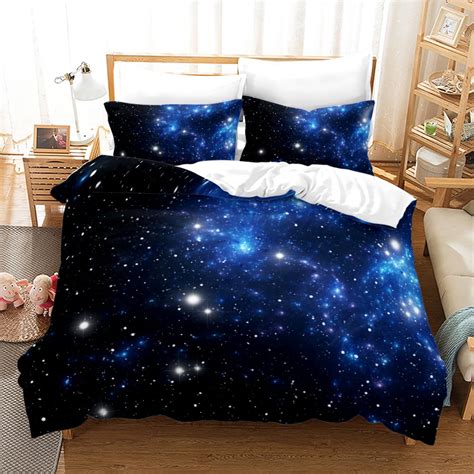 3piece Duvet Cover Set Queen Size Galaxy Outer Style Moon Star Pattern