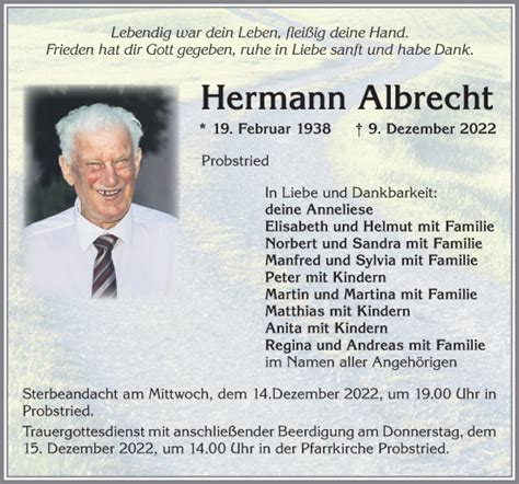 Traueranzeigen Von Hermann Albrecht Allg Uer Zeitung