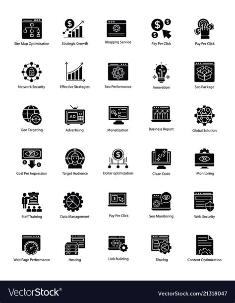 Bundle Web And Seo Glyph Icons Royalty Free Vector Image