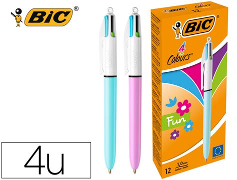 Bic Fun 4 Couleurs Boîte de 12 Stylos Rétractables Corps Bleu bic 4