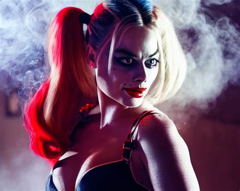 Krea Ai Margot Robbie As A Harley Quinn In A Smoke Cloud