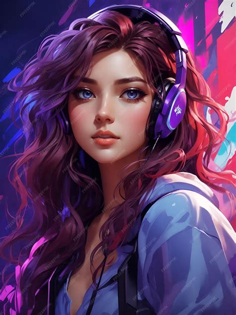 Premium AI Image | A animated young modern gamer girl in colorful style