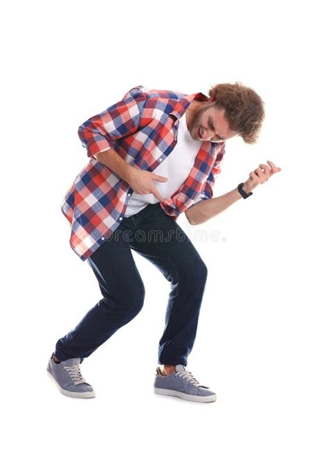 Young Man Playing Air Guitar Stock Image Image Of Performance