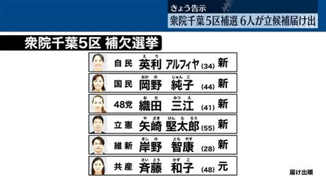 衆院千葉5区補選に6人が立候補届け出 きょう告示今月23日に投開票 ライブドアニュース