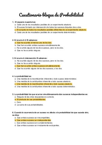 Cuestionario Bloque De Probabilidad Pdf