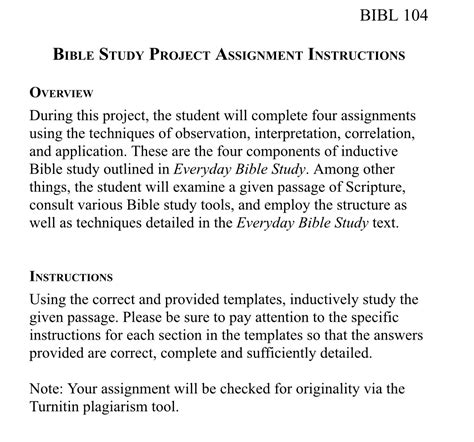 Solved BIBL 104 BIBLE STUDY PROJECT ASSIGNMENT INSTRUCTIONS OVERVIEW